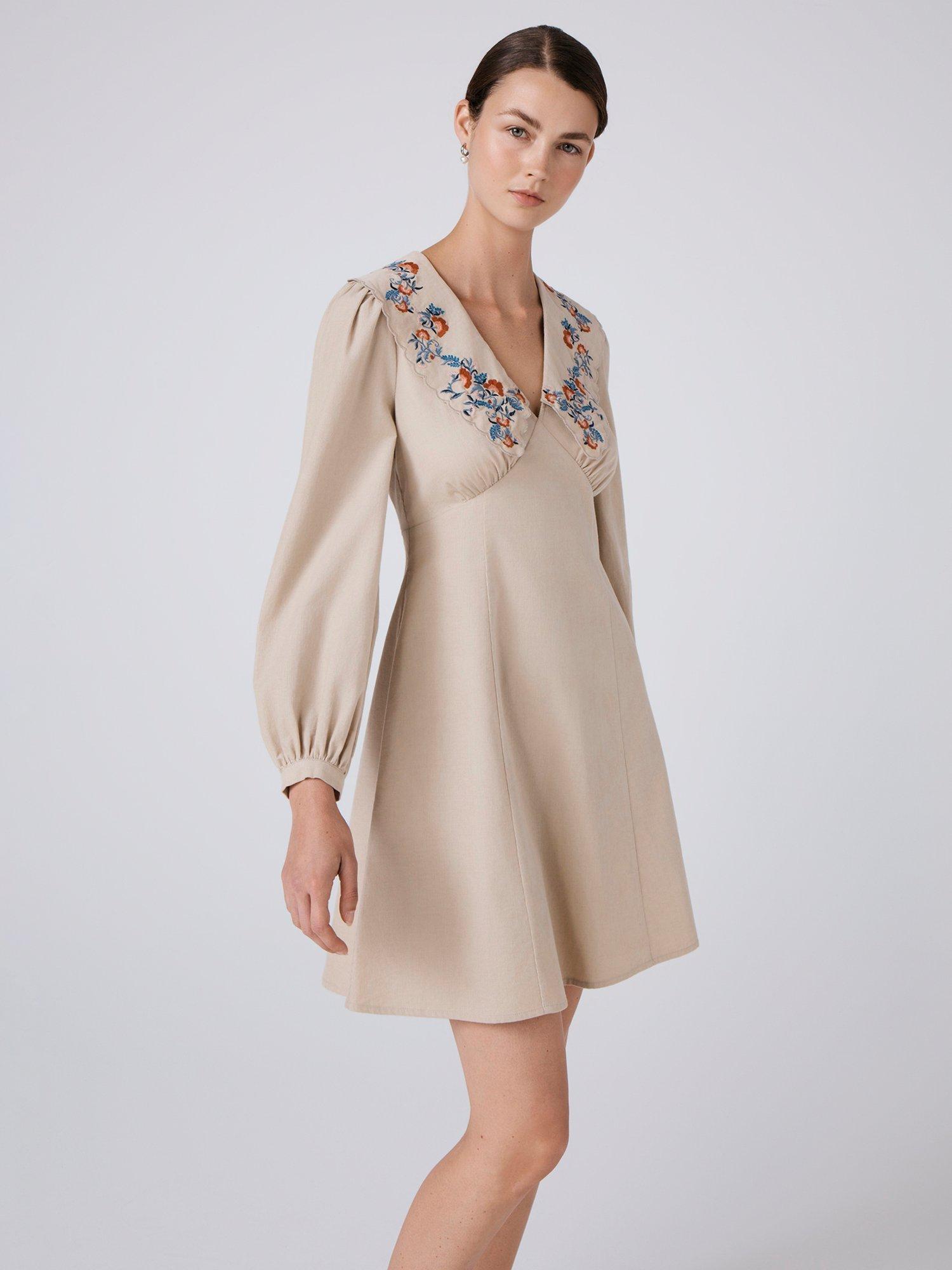 Product image 3 of 5, which shows Ghost Blakely Embroidered Collar Corduroy Dress, Stone, XS
