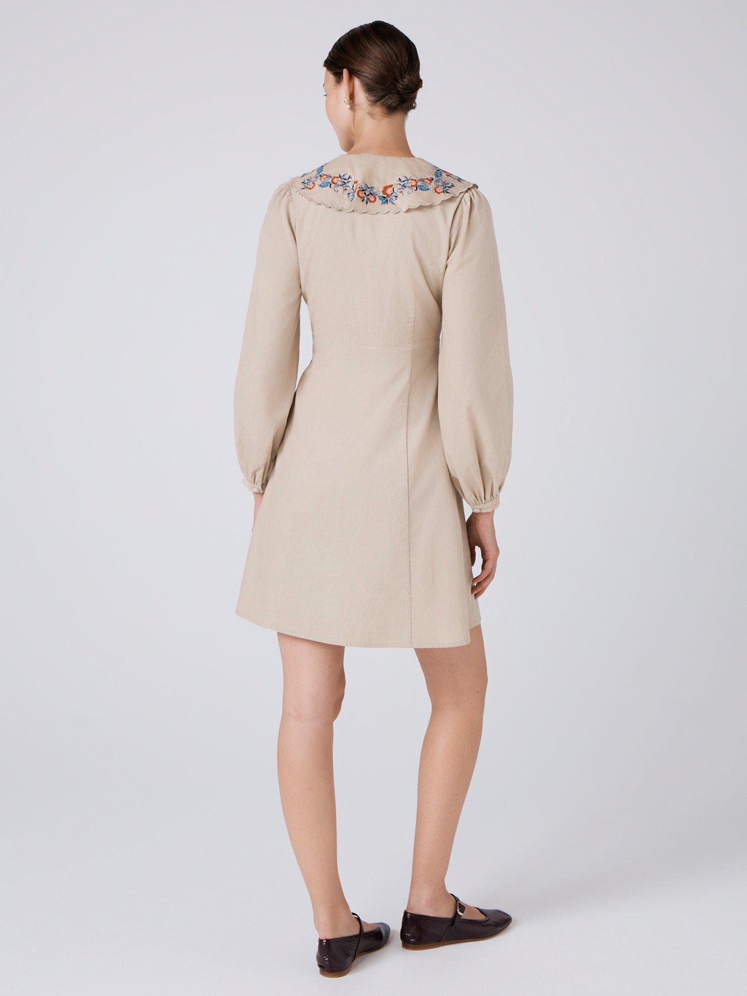 Product image 5 of 5, which shows Ghost Blakely Embroidered Collar Corduroy Dress, Stone, XS