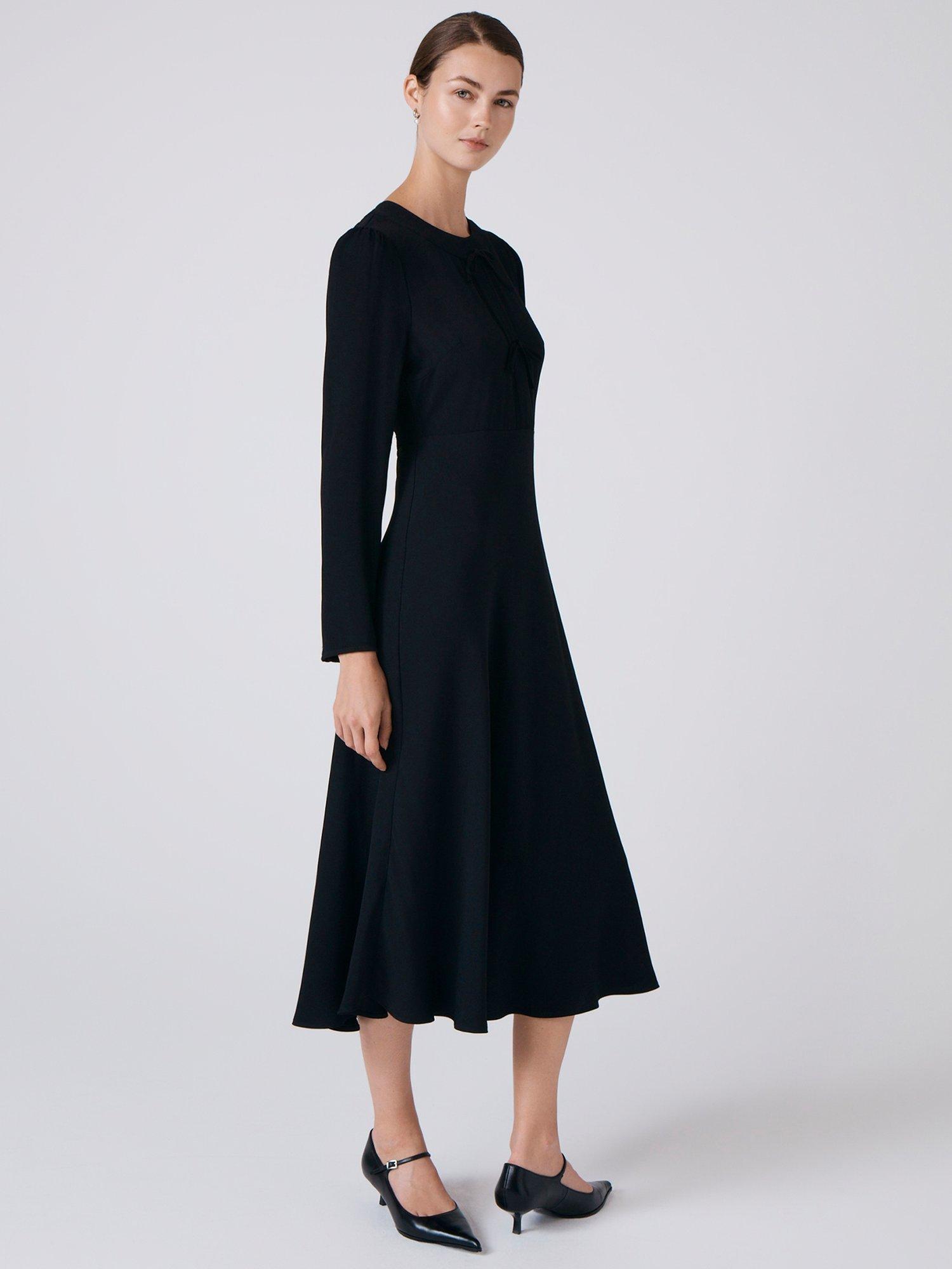 Product image 2 of 5, which shows Ghost Cora Round Neck Flared Midi Dress, Black, XS