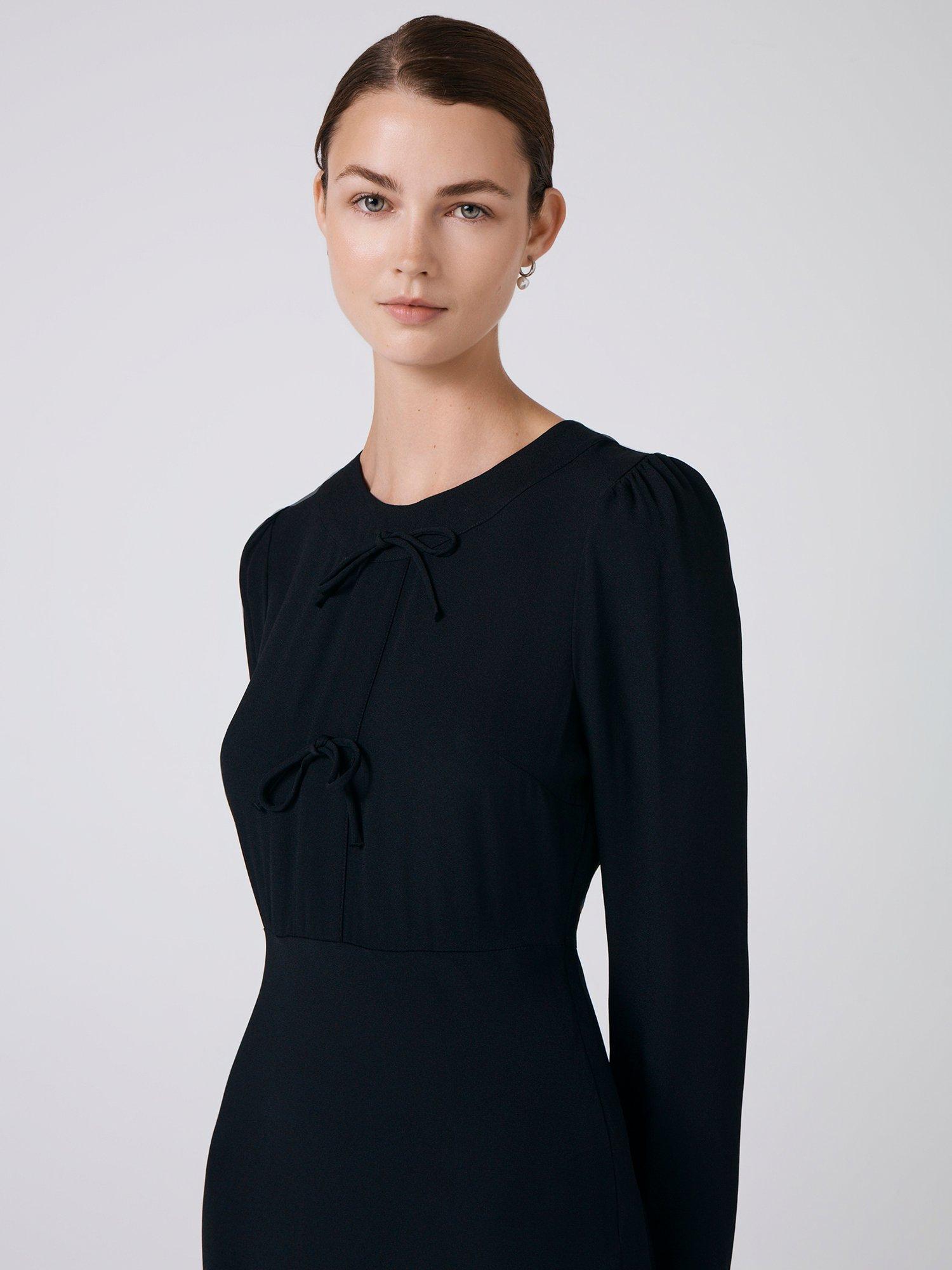 Product image 3 of 5, which shows Ghost Cora Round Neck Flared Midi Dress, Black, XS