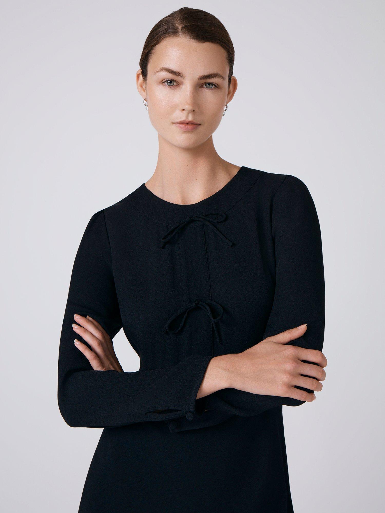 Product image 4 of 5, which shows Ghost Cora Round Neck Flared Midi Dress, Black, XS