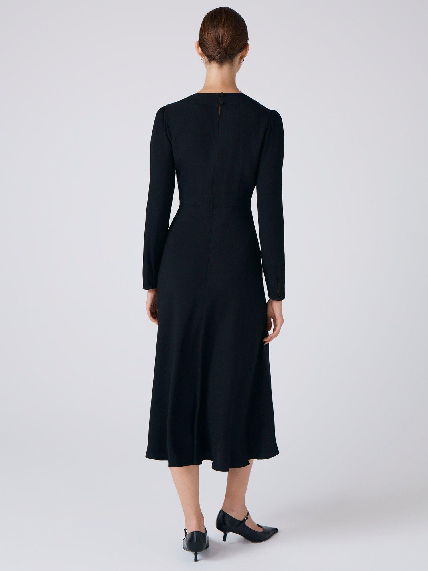 Product image 5 of 5, which shows Ghost Cora Round Neck Flared Midi Dress, Black, XS