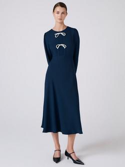 Ghost Cora Embellished Flared Midi Dress, Navy, Navy