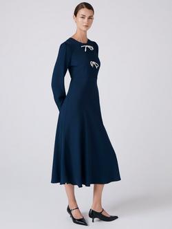 Ghost Cora Embellished Flared Midi Dress, Navy - view 2, Navy