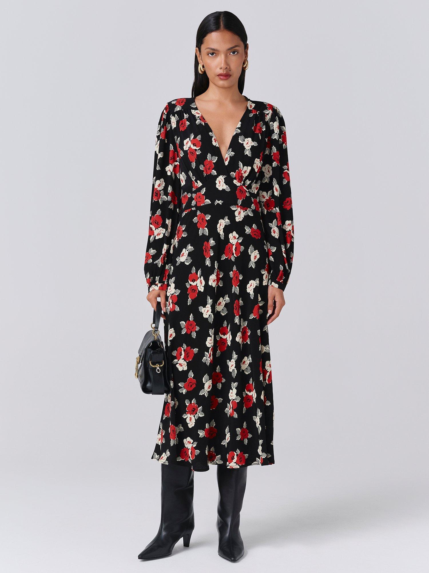 Product image 1 of 5, which shows Ghost Gracie Floral Dress, Black/Multi, XS
