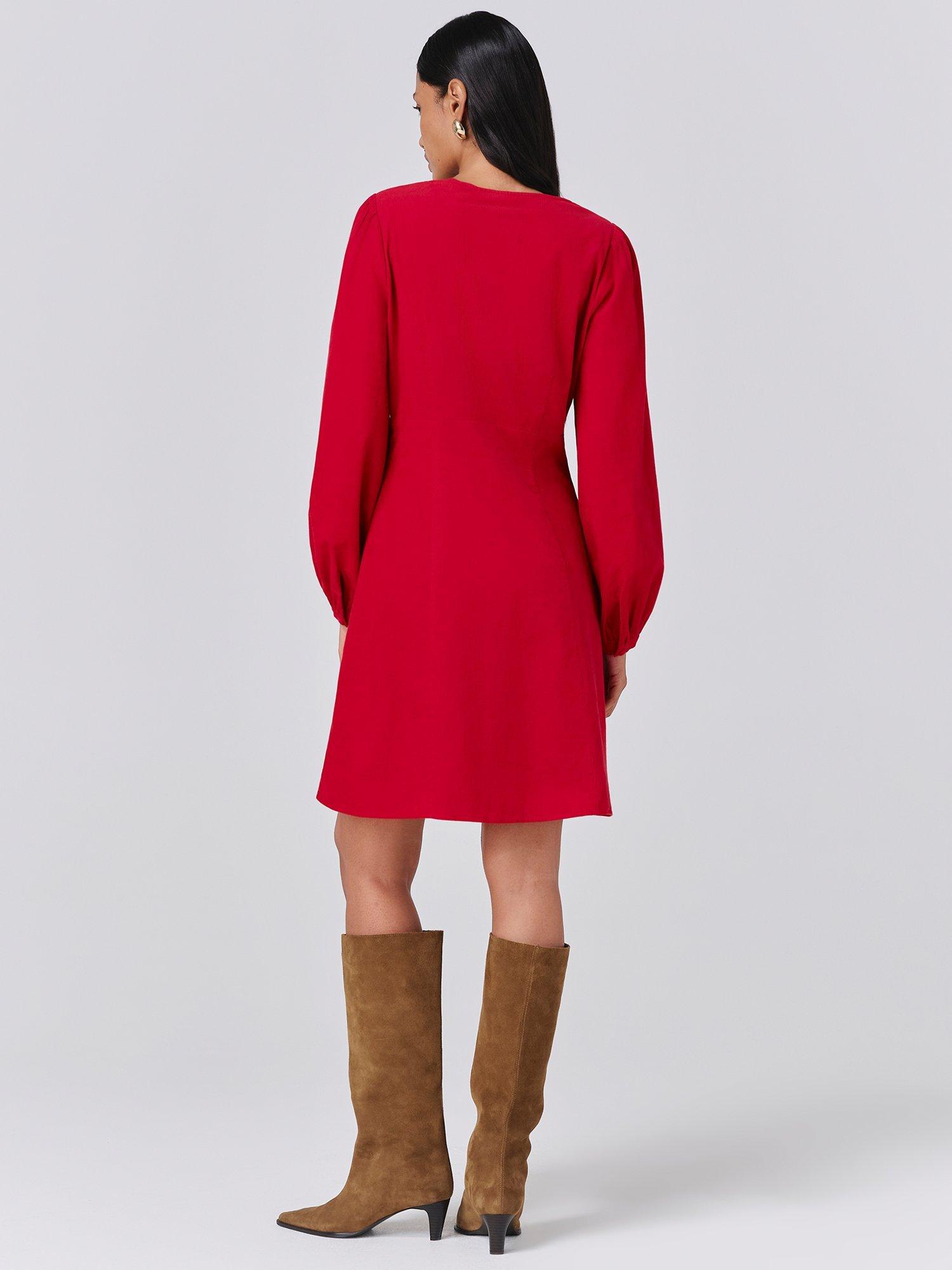 Product image 4 of 4, which shows Ghost Eliza Embroidered Neck Dress, Red, XS