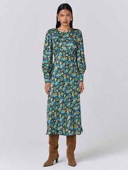 Ghost Fiona Floral Midi Dress, Blue, Blue