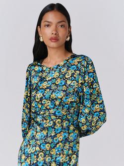 Ghost Fiona Floral Midi Dress, Blue - view 2, Blue