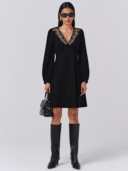 Ghost Eliza Embroidered Neck Dress, Black
