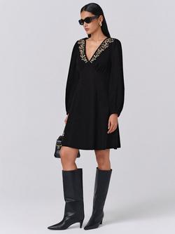 Ghost Eliza Embroidered Neck Dress - view 2, Black
