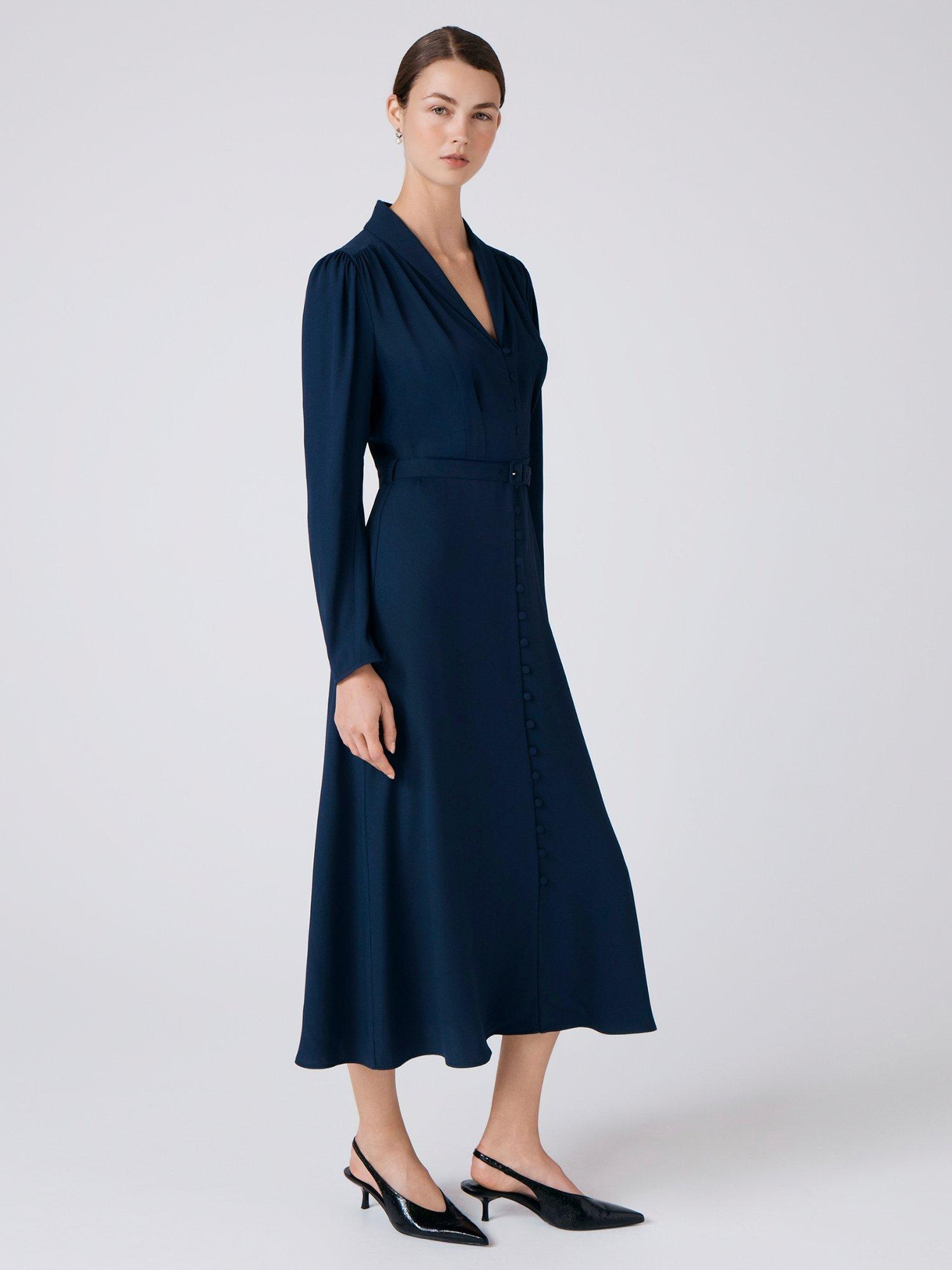 Product image 3 of 5, which shows Ghost Elena Crepe Midi Dress, Navy, XS