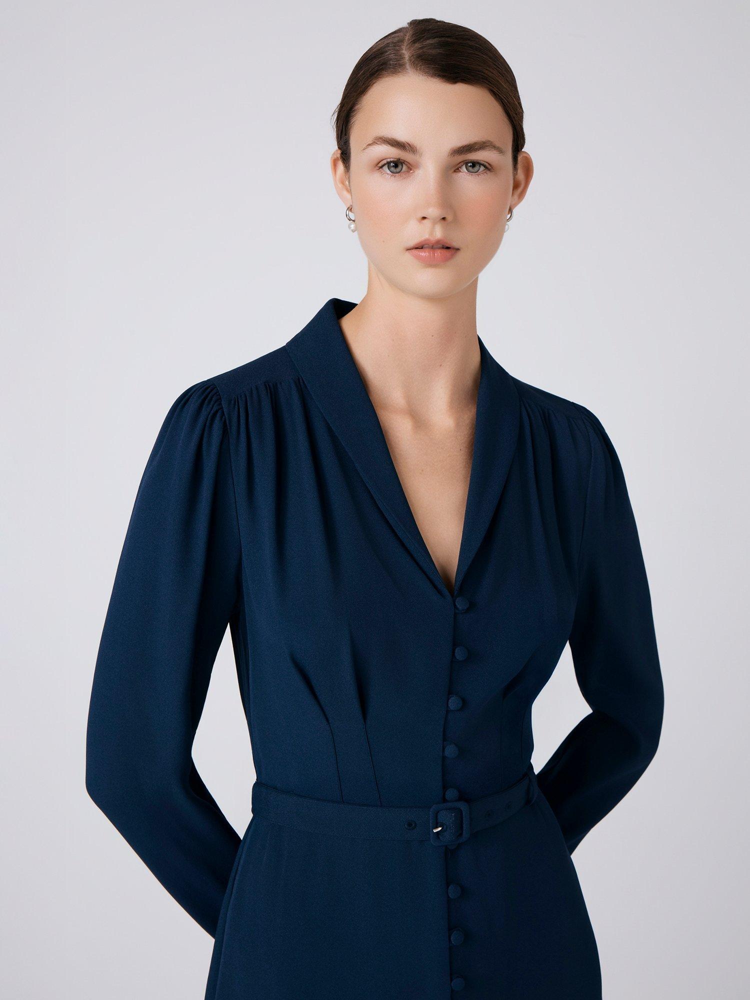 Product image 4 of 5, which shows Ghost Elena Crepe Midi Dress, Navy, XS