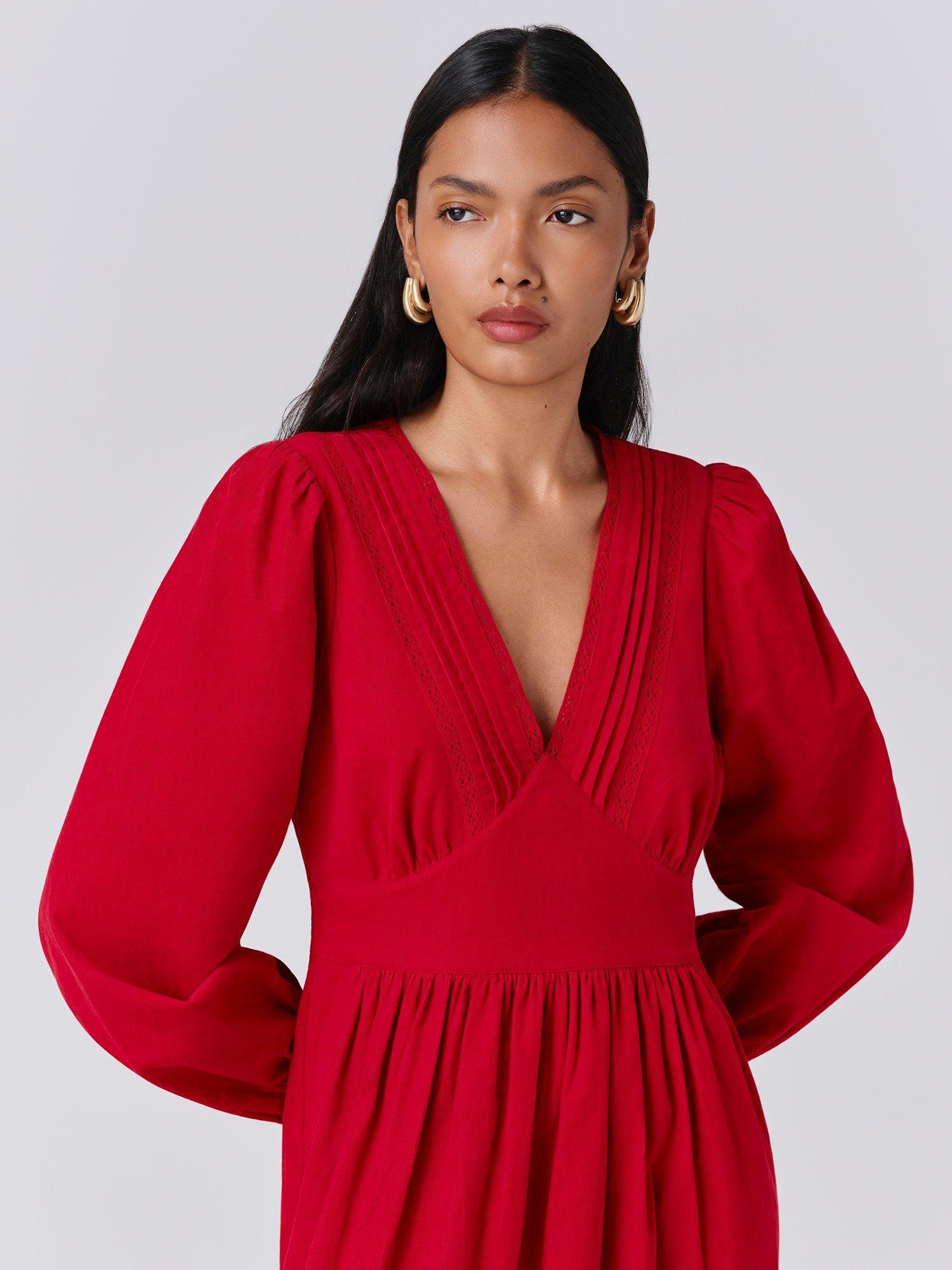 Product image 2 of 5, which shows Ghost Gracie Corduroy Midi Dress, Red, XS