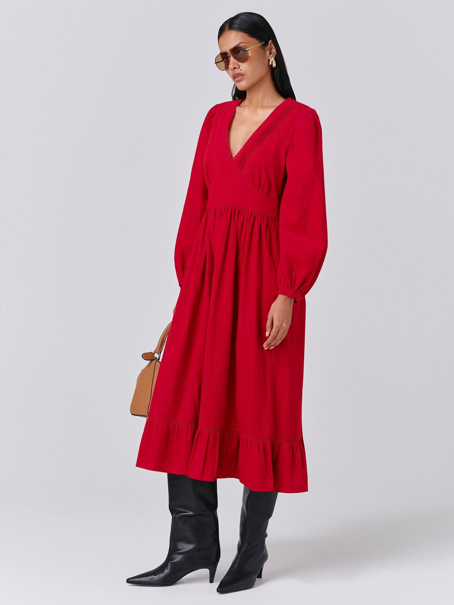 Product image 3 of 5, which shows Ghost Gracie Corduroy Midi Dress, Red, XS