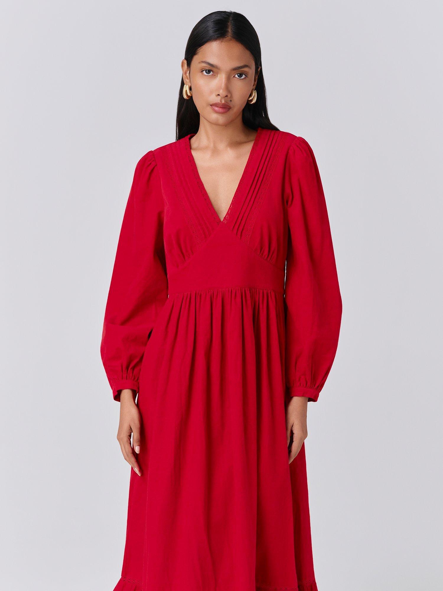 Product image 4 of 5, which shows Ghost Gracie Corduroy Midi Dress, Red, XS