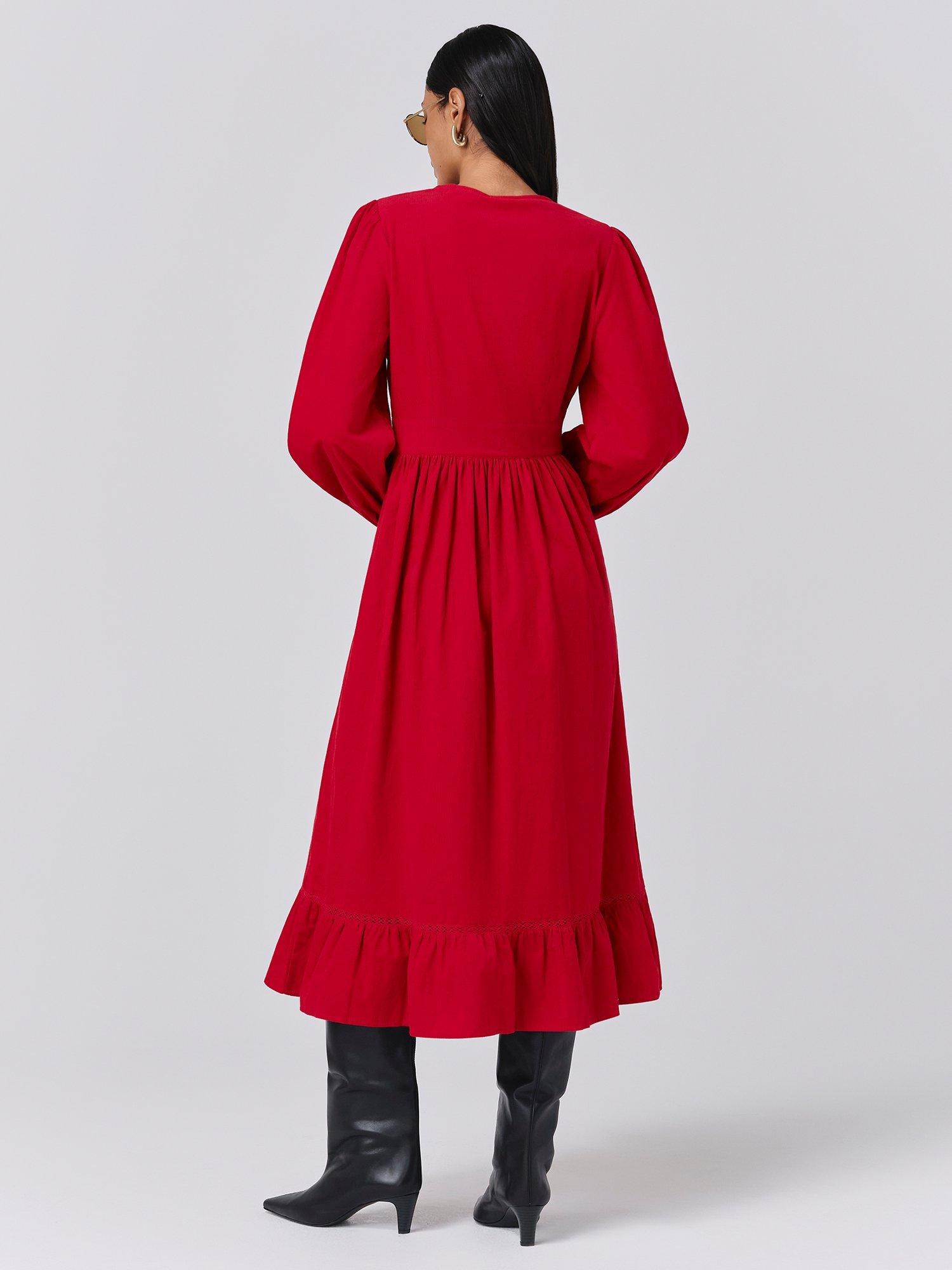 Product image 5 of 5, which shows Ghost Gracie Corduroy Midi Dress, Red, XS