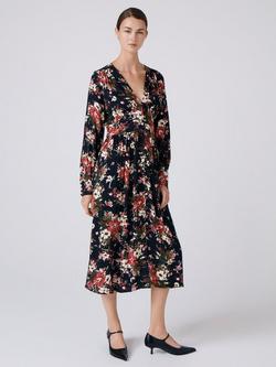 Ghost Jade Floral Midi Dress, Black/Multi, Black/Multi