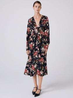 Ghost Jade Floral Midi Dress, Black/Multi - view 2, Black/Multi