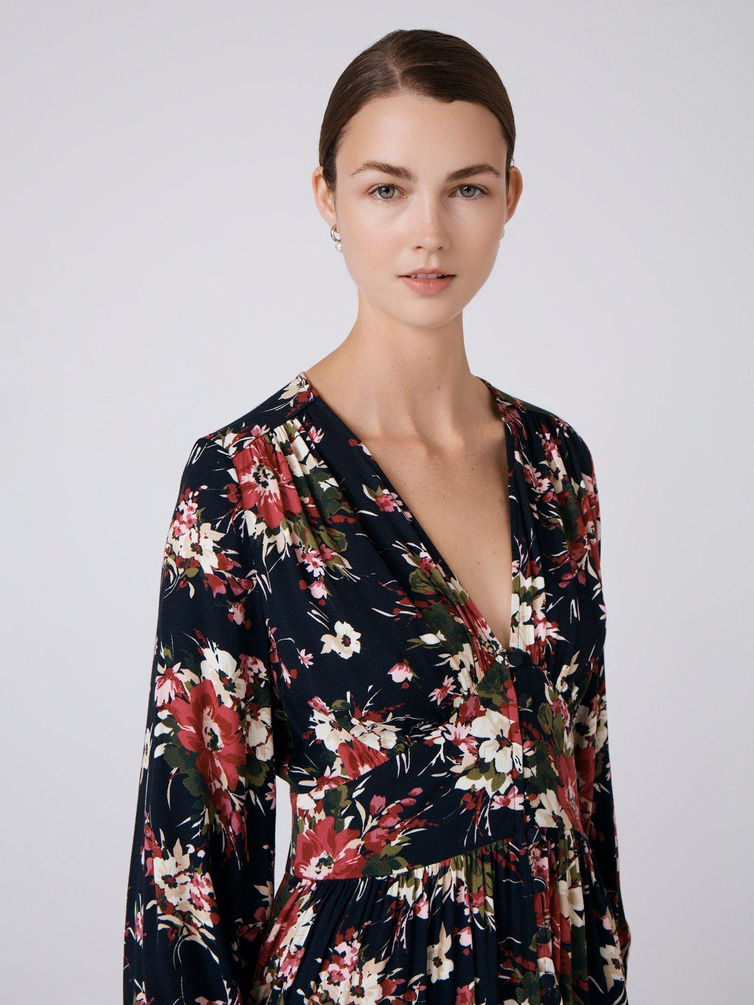 Product image 4 of 5, which shows Ghost Jade Floral Midi Dress, Black/Multi, XS