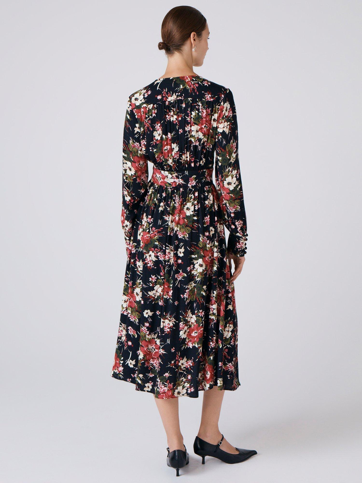 Product image 5 of 5, which shows Ghost Jade Floral Midi Dress, Black/Multi, XS