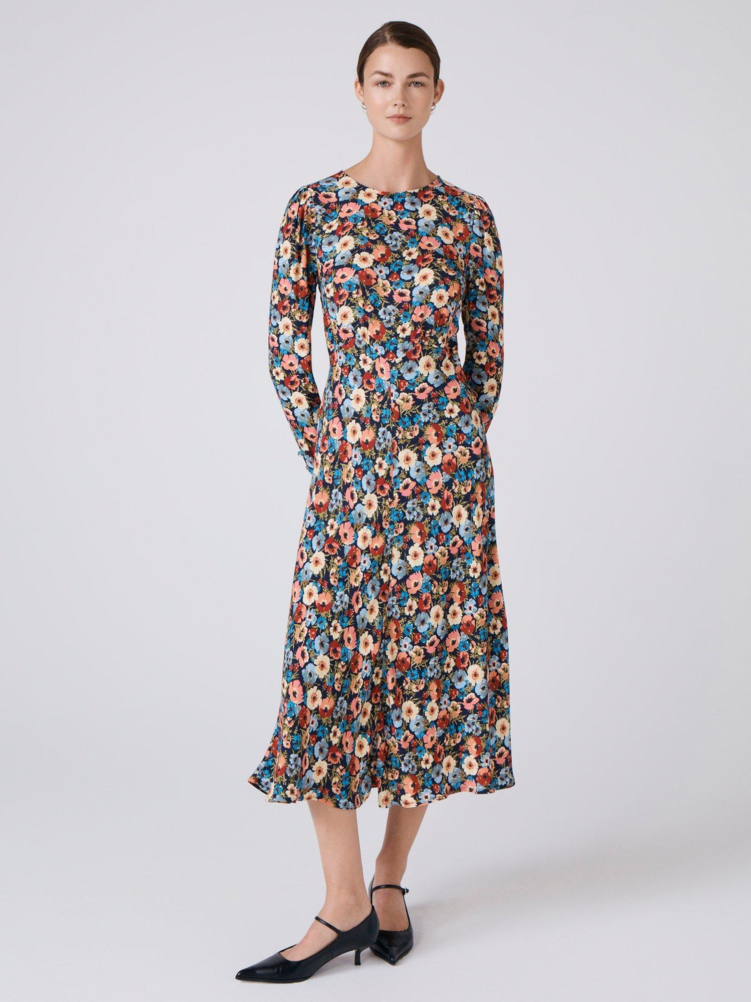 Product image 1 of 5, which shows Ghost Josie Midi Floral Shift Dress , Blue Floral, XS