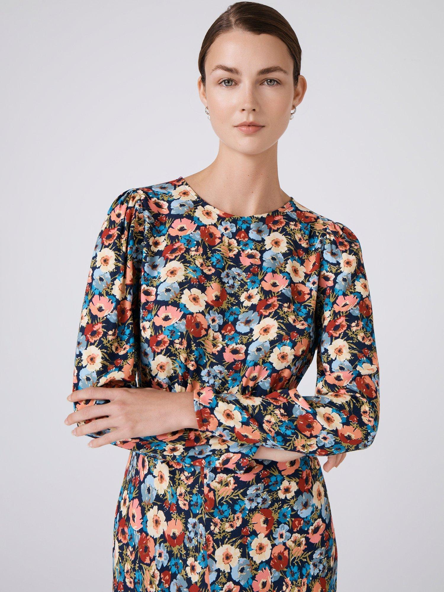 Product image 2 of 5, which shows Ghost Josie Midi Floral Shift Dress , Blue Floral, XS