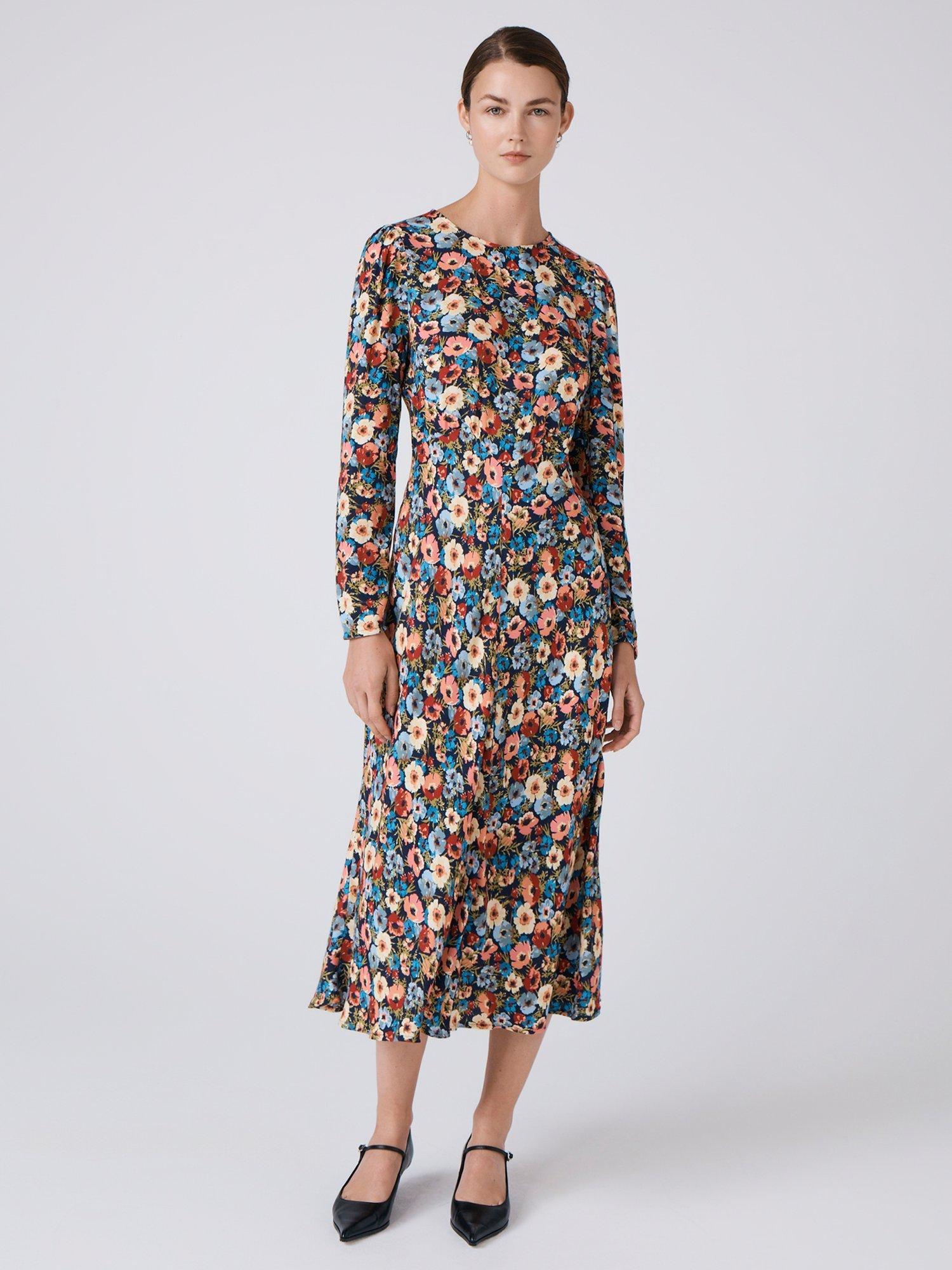 Product image 3 of 5, which shows Ghost Josie Midi Floral Shift Dress , Blue Floral, XS