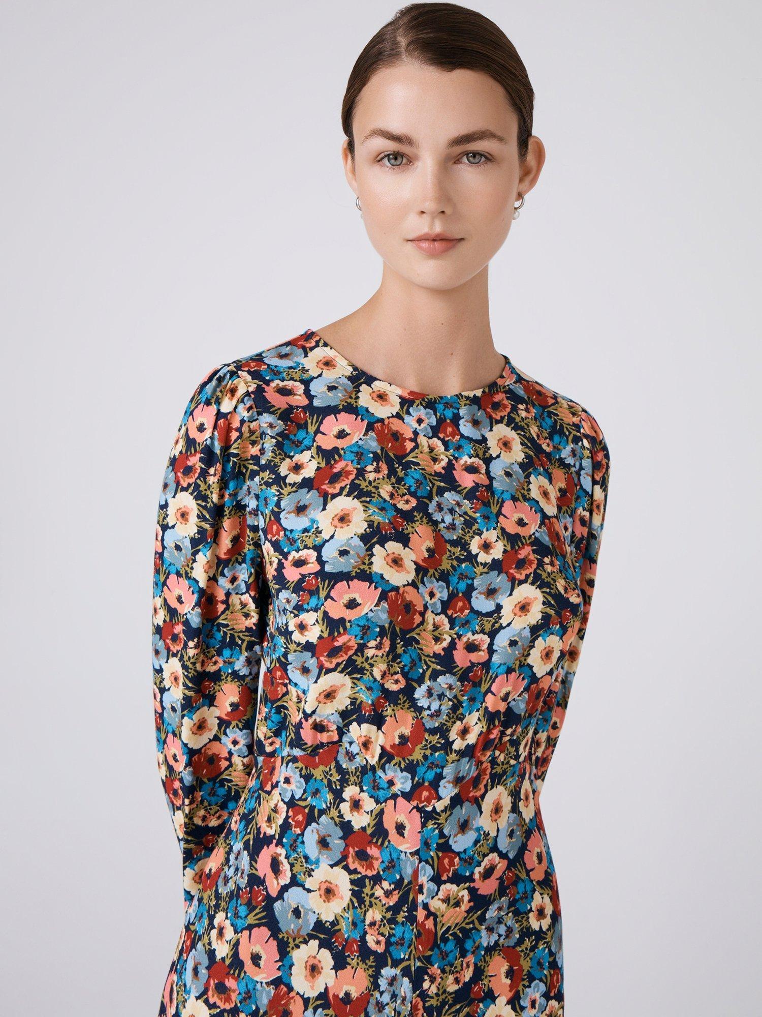 Product image 4 of 5, which shows Ghost Josie Midi Floral Shift Dress , Blue Floral, XS