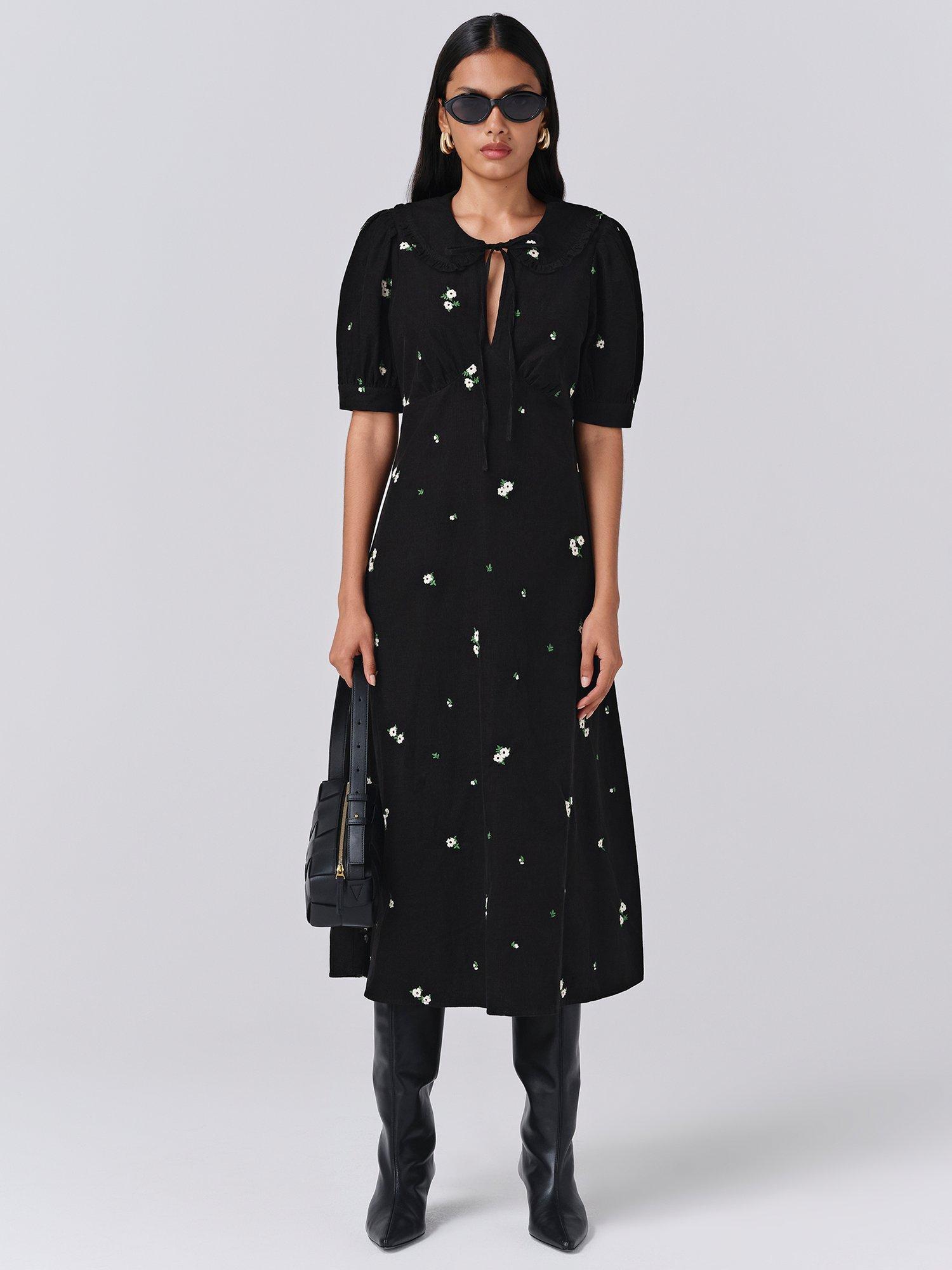 Product image 1 of 5, which shows Ghost Juniper Corduroy Midi Dress, Black, XS