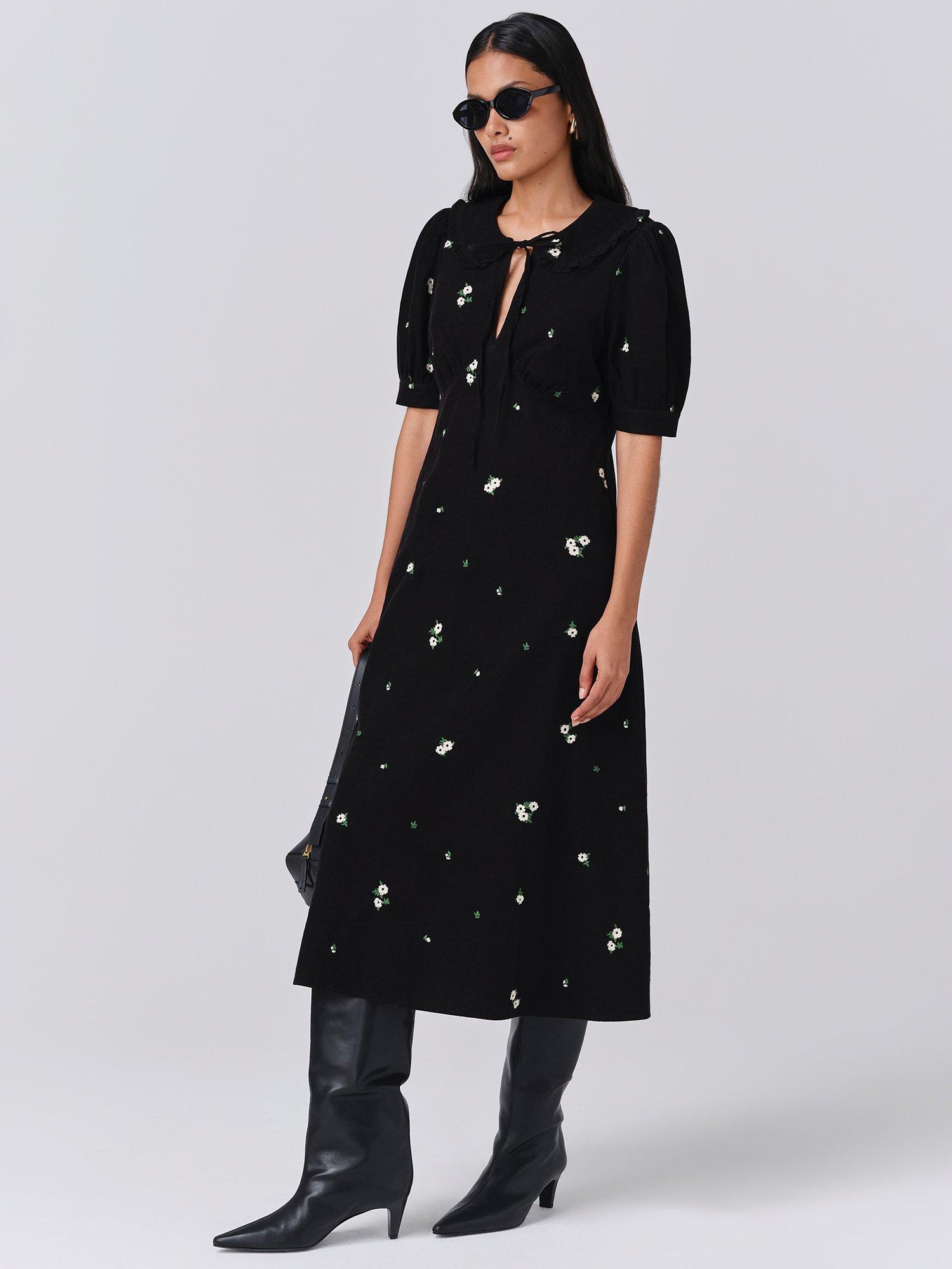 Product image 2 of 5, which shows Ghost Juniper Corduroy Midi Dress, Black, XS