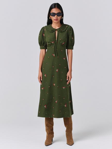 Ghost Juniper Corduroy Midi Dress, Green, Green