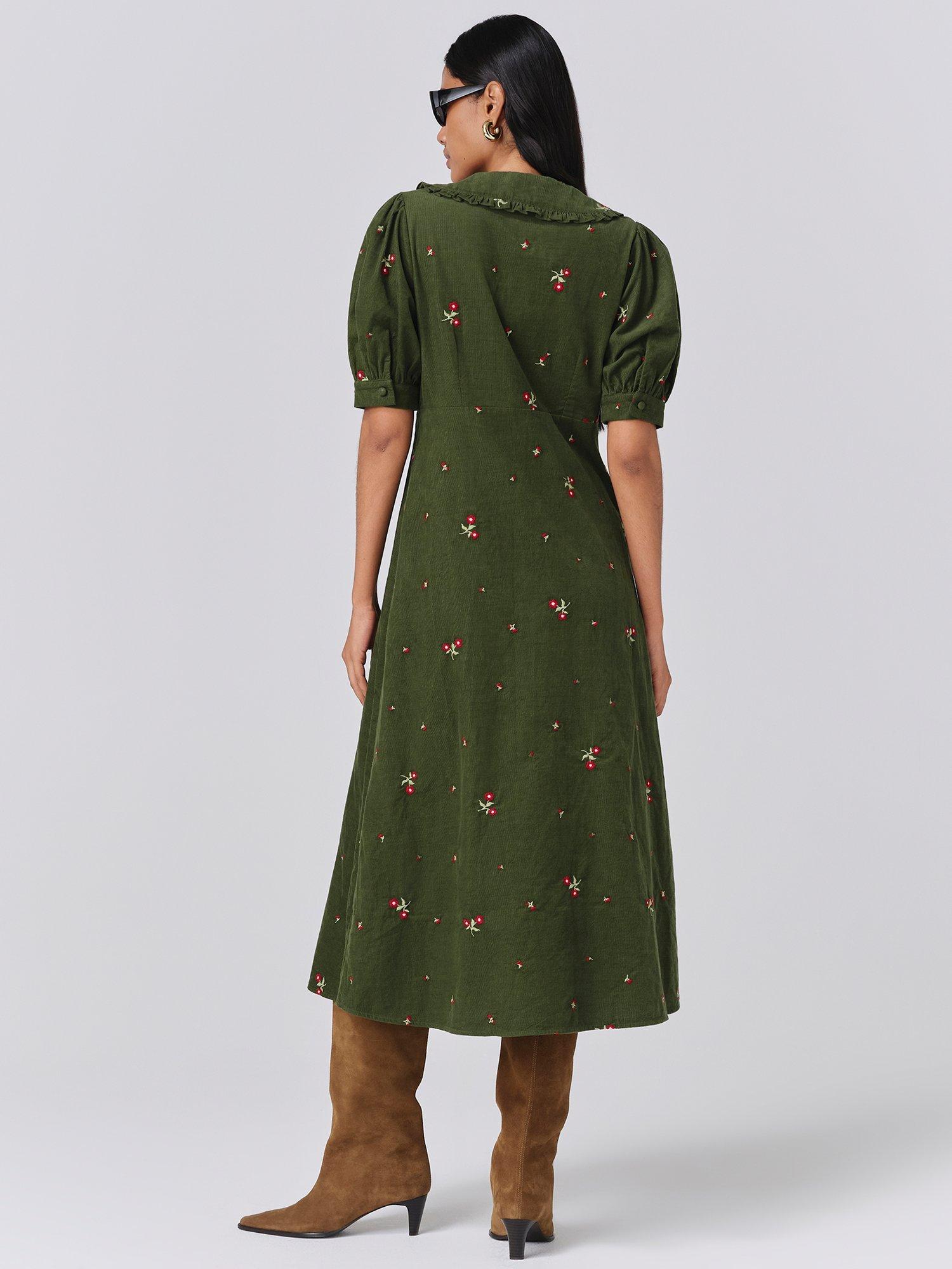 Product image 5 of 5, which shows Ghost Juniper Corduroy Midi Dress, Green, XS