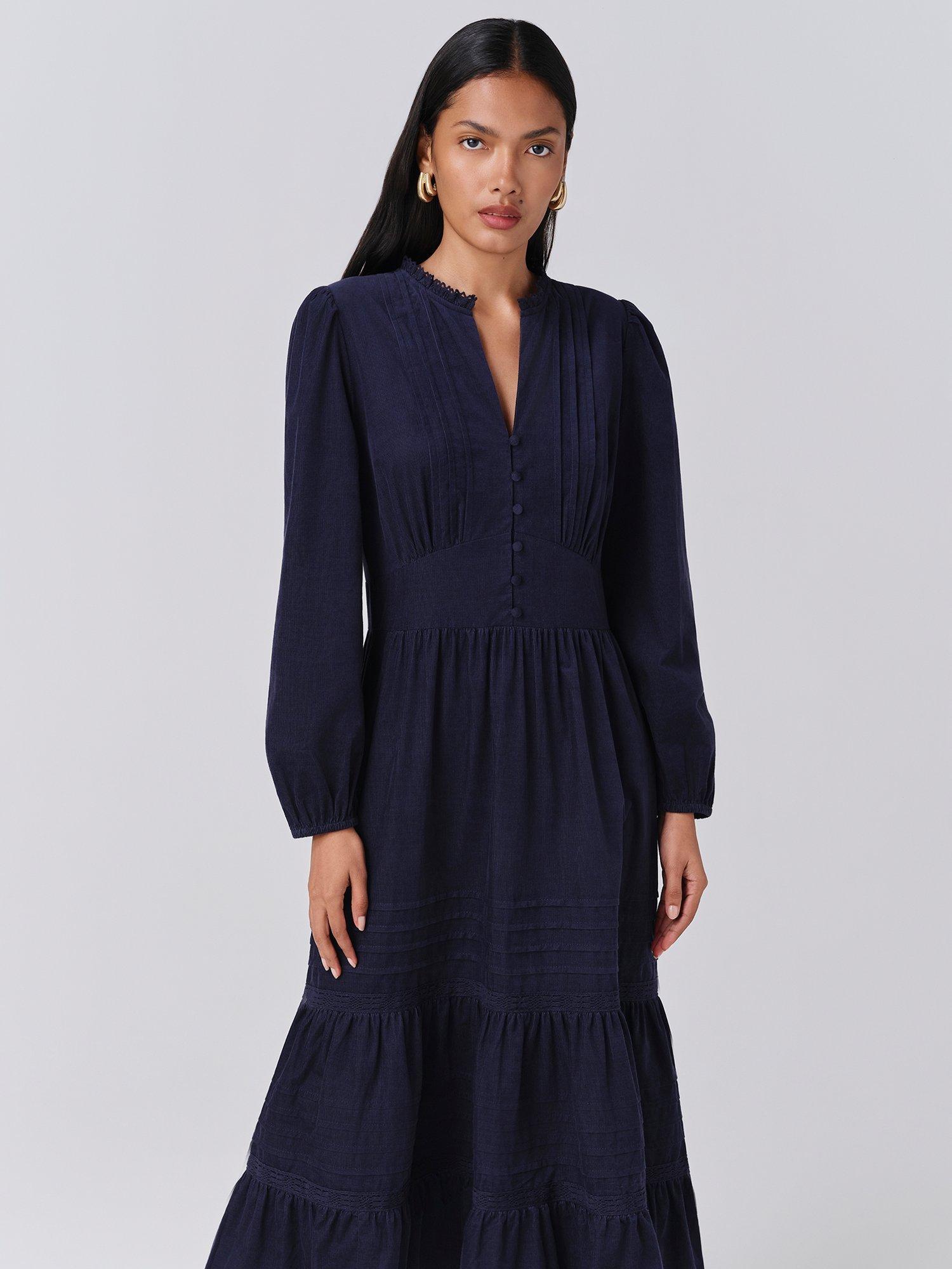 Product image 3 of 5, which shows Ghost Kamila Corduroy Midi Dress, Navy, XS