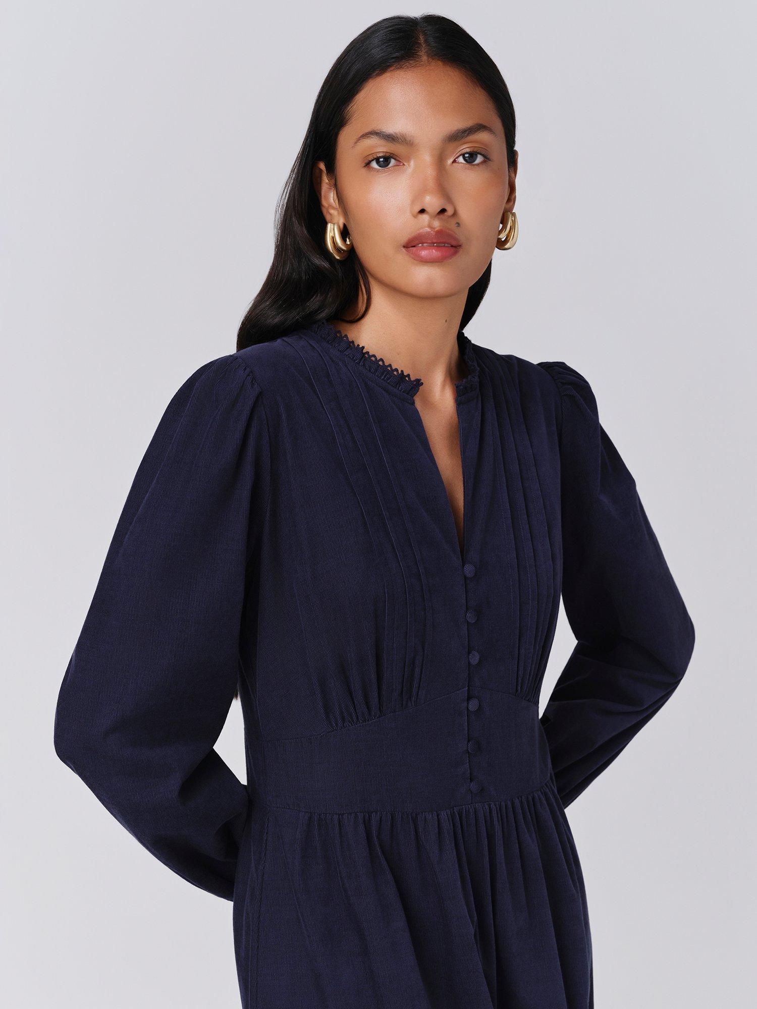Product image 4 of 5, which shows Ghost Kamila Corduroy Midi Dress, Navy, XS