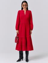 Ghost Kimberley Velvet V-Neck Midi Dress, Red, S