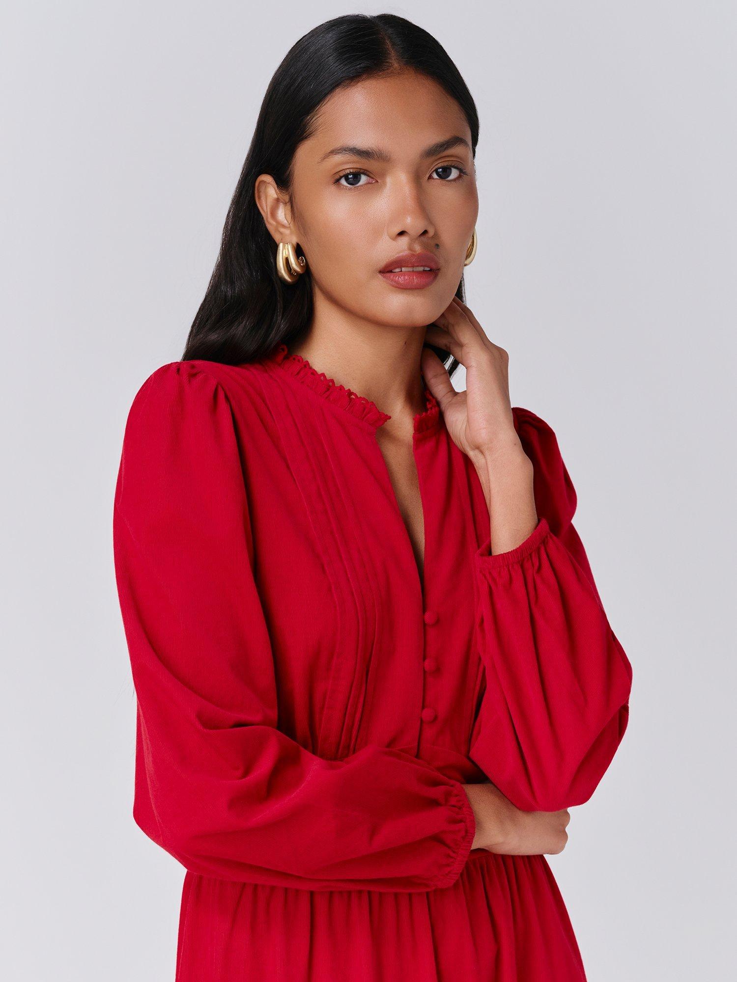 Product image 3 of 4, which shows Ghost Kamila Corduroy Midi Dress, Red, XS