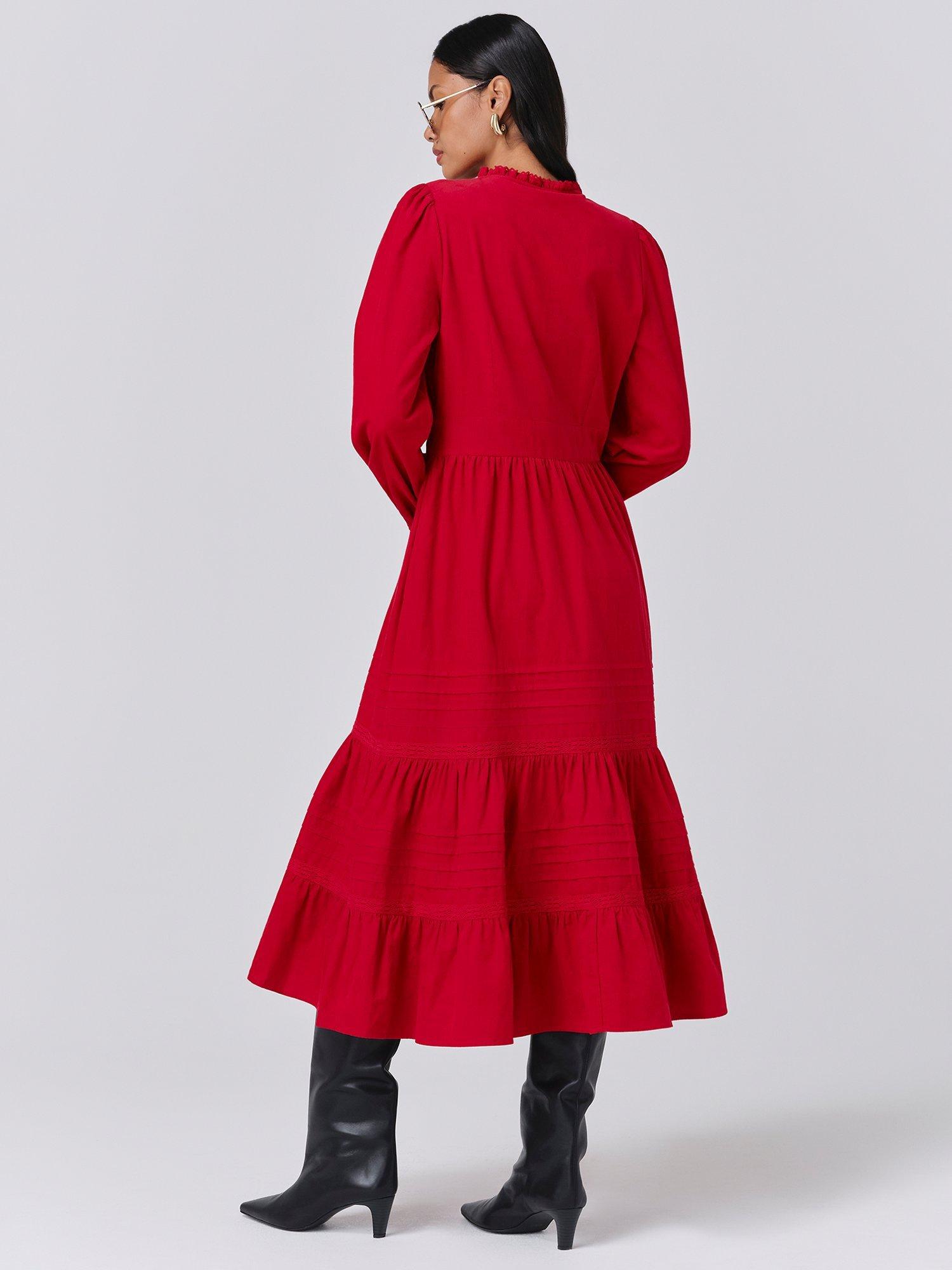 Product image 4 of 4, which shows Ghost Kamila Corduroy Midi Dress, Red, XS