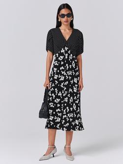 Ghost Lulu Polka Dot Floral Midi Dress, Black