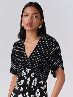 Ghost Lulu Polka Dot Floral Midi Dress - view 2, Black