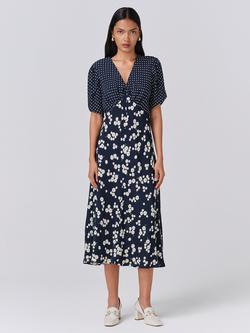 Ghost Lulu Polka Dot Floral Midi Dress, Navy