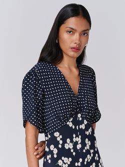 Ghost Lulu Polka Dot Floral Midi Dress - view 2, Navy