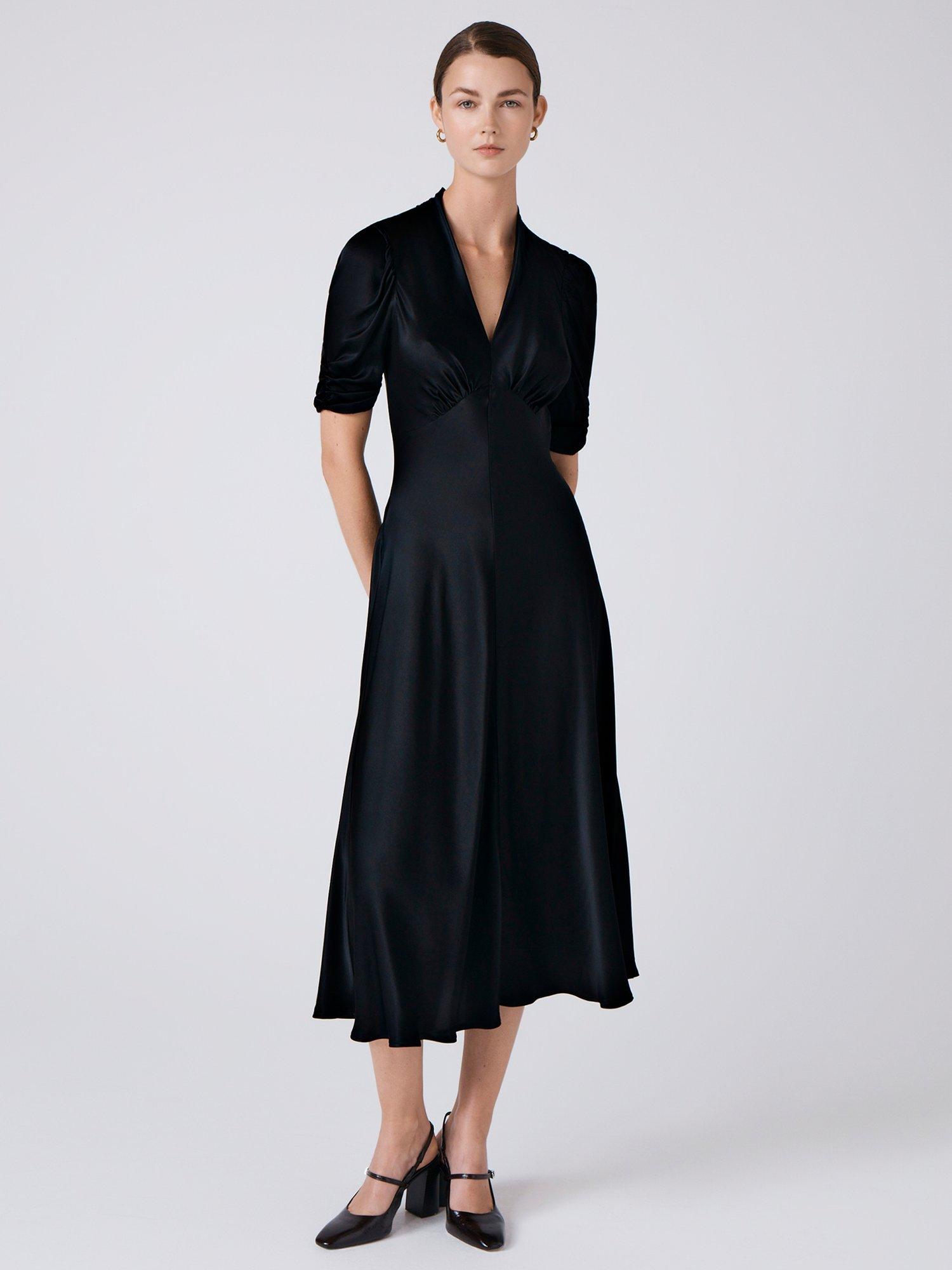 Product image 2 of 6, which shows Ghost Mia Satin Tea Dress, Black, XS