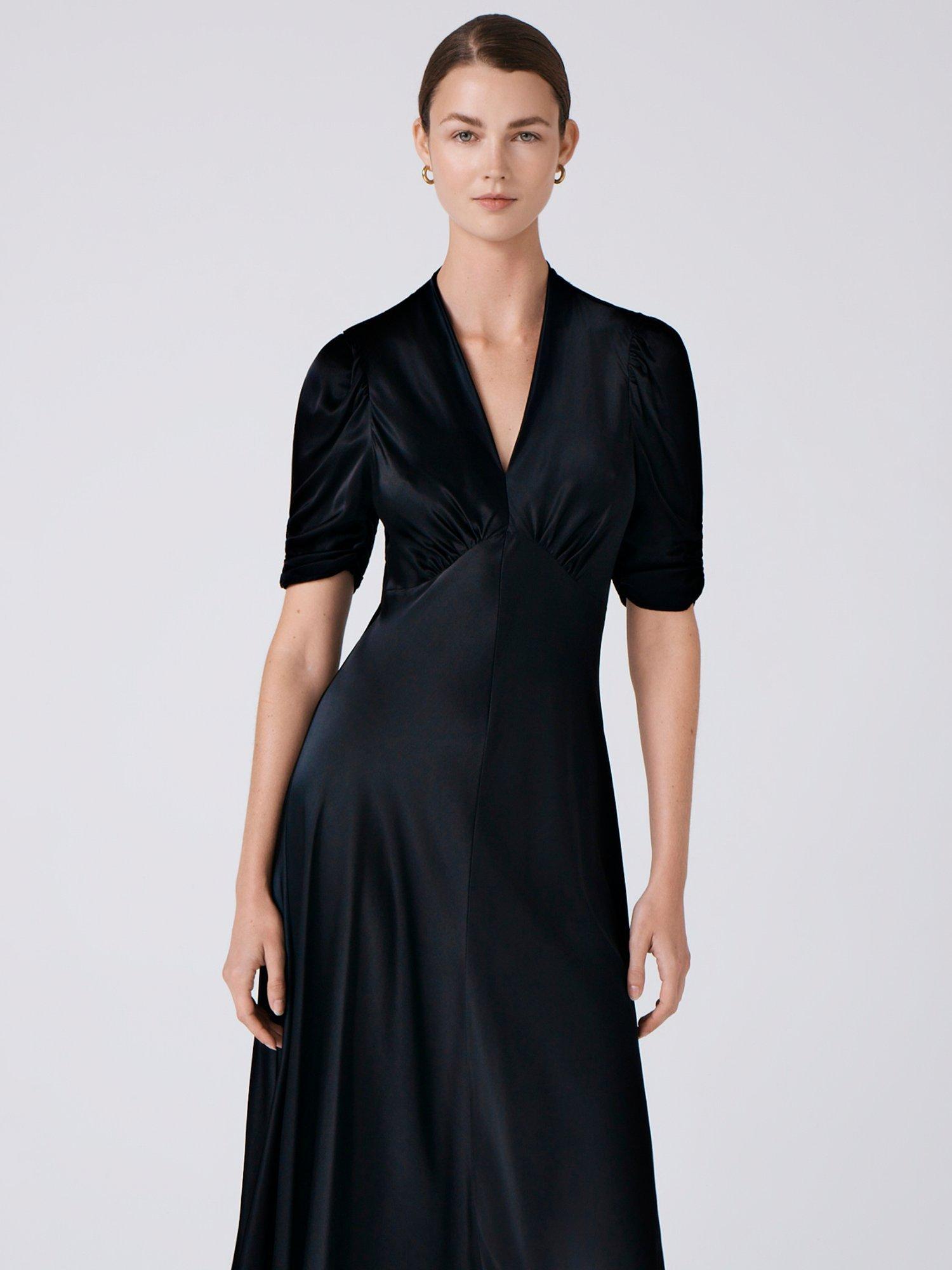 Product image 4 of 6, which shows Ghost Mia Satin Tea Dress, Black, XS