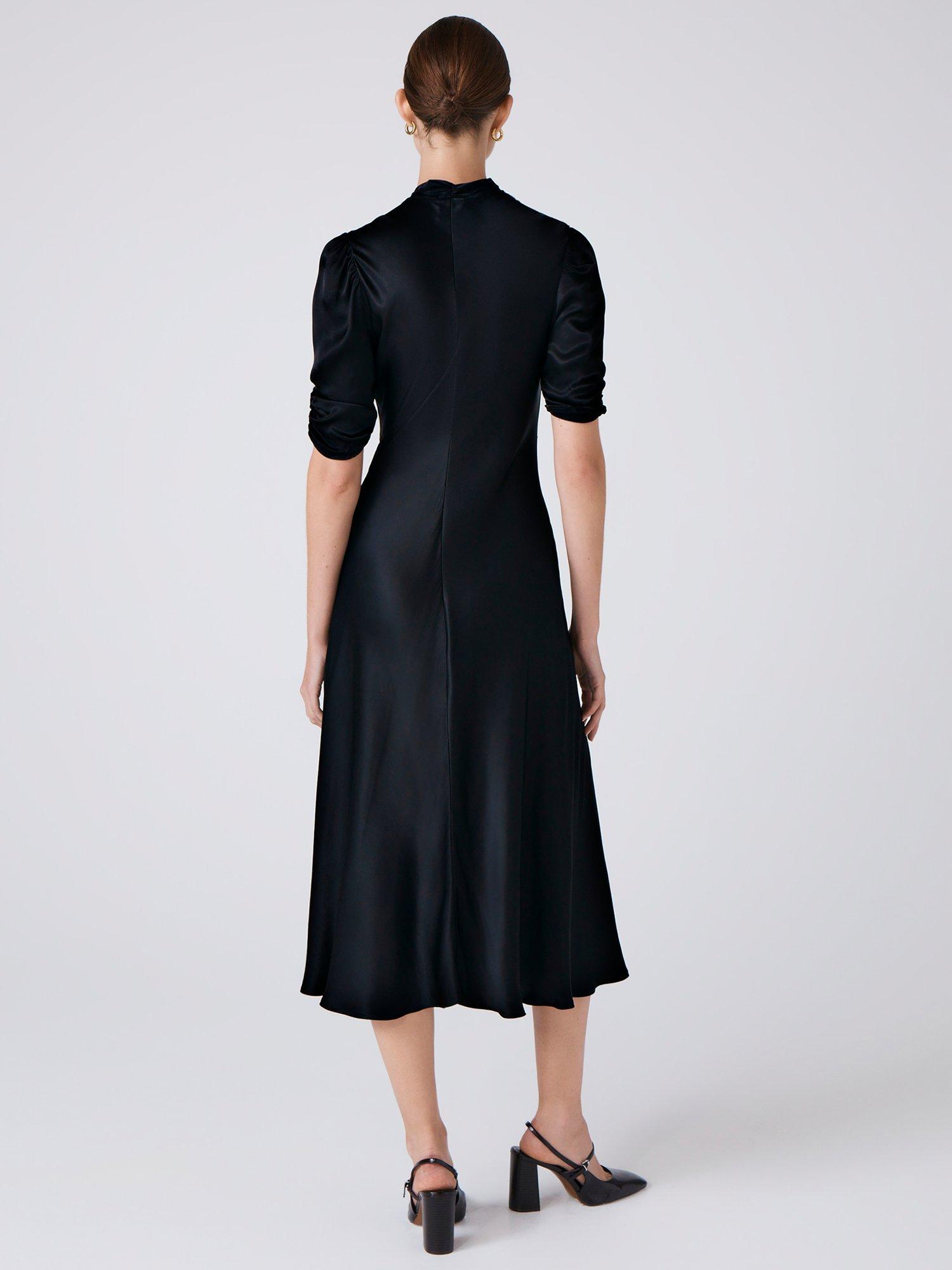 Product image 6 of 6, which shows Ghost Mia Satin Tea Dress, Black, XS