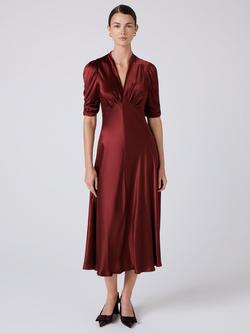Ghost Mia Satin Tea Dress, Burgundy