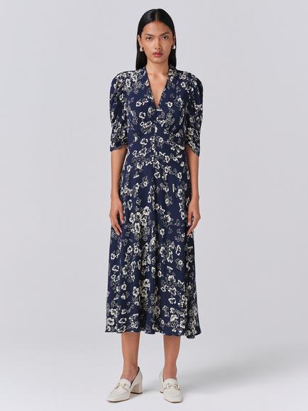 Ghost Mia Floral Midi Dress, Navy, Navy