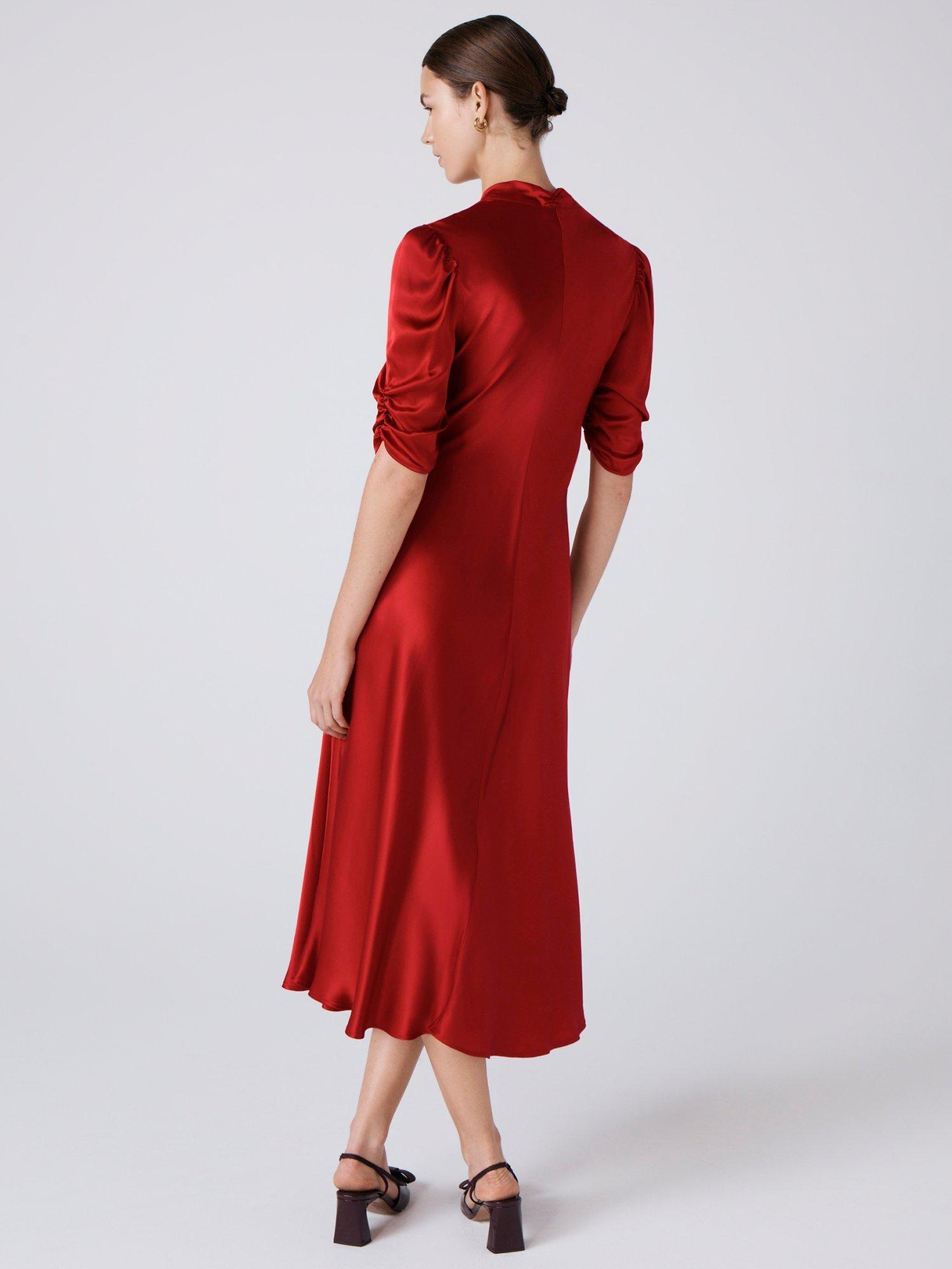 Product image 5 of 5, which shows Ghost Mia Satin Tea Dress, Red, XS