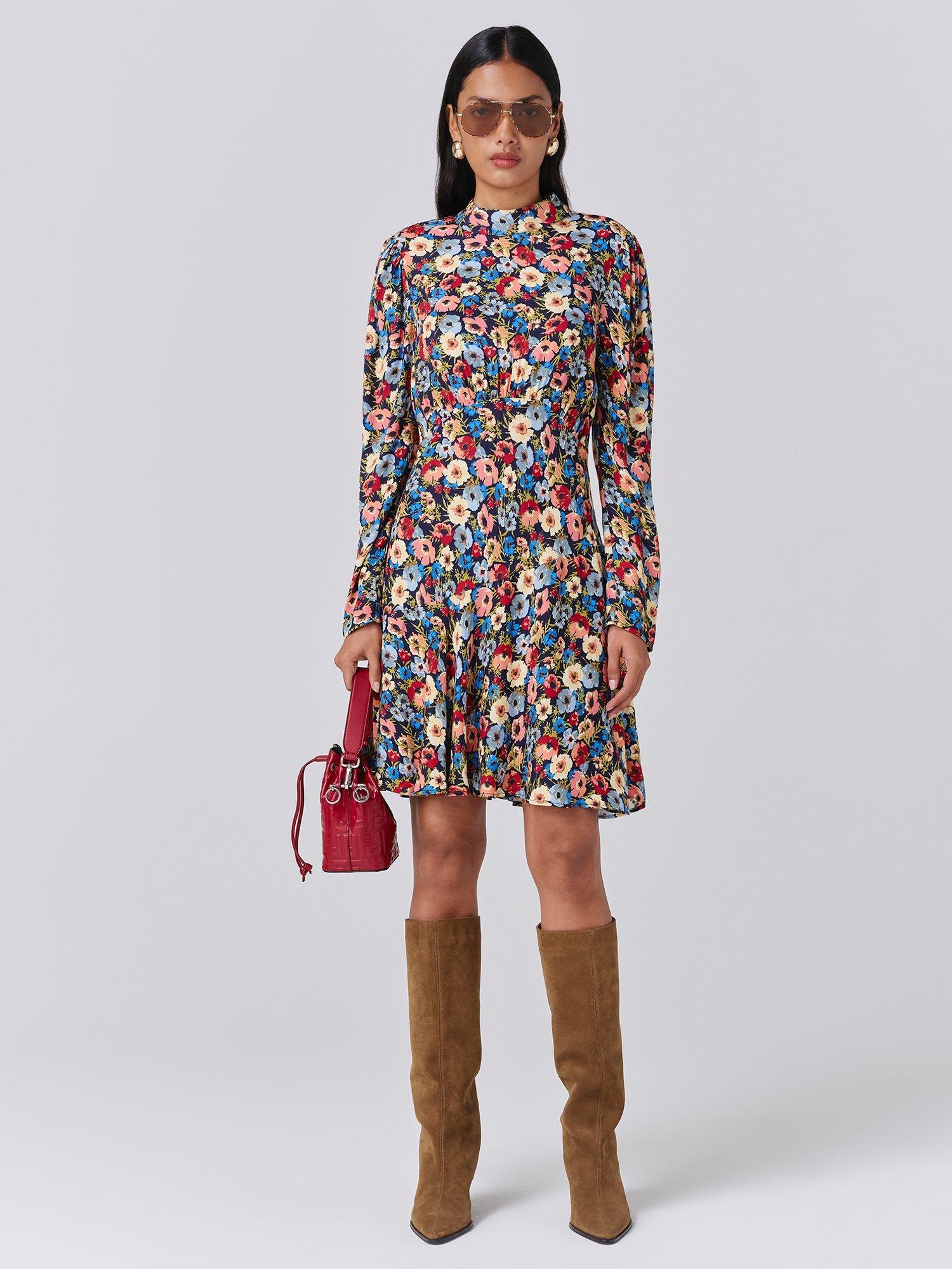 Product image 1 of 5, which shows Ghost Natalia Floral Mini Dress, Blue, XS