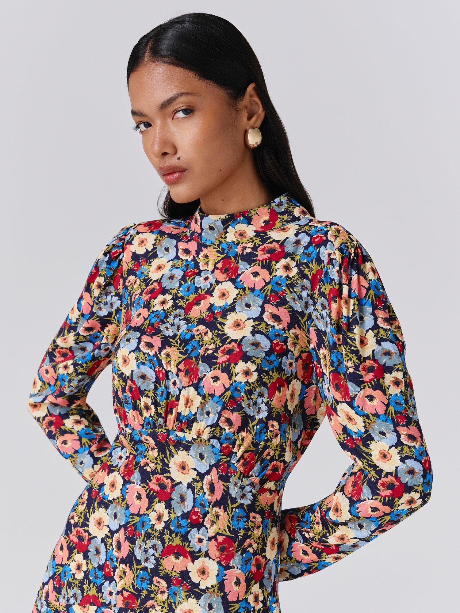 Product image 2 of 5, which shows Ghost Natalia Floral Mini Dress, Blue, XS