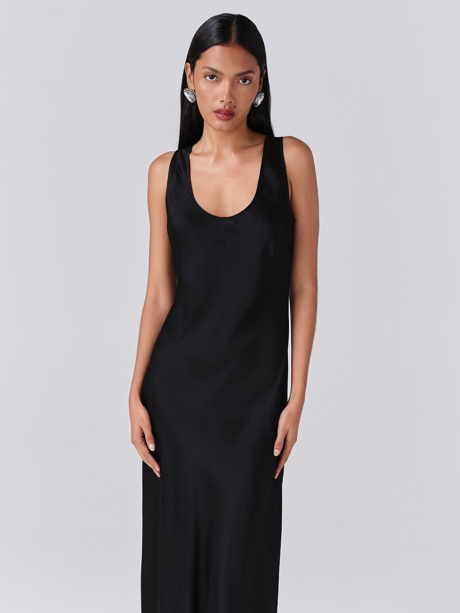 Product image 3 of 5, which shows Ghost Palm Sleeveless Scoop Neck Midi Dress, Black, XS